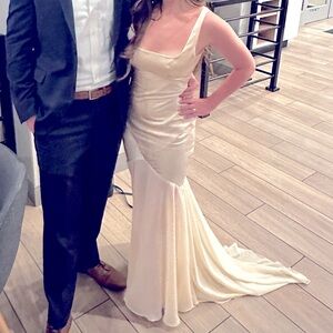 Champagne chiffon floor length gown.